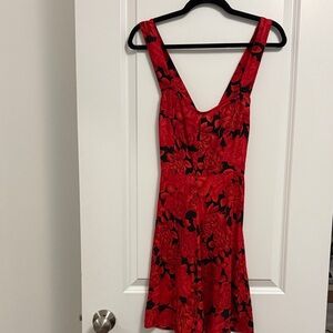 Vibrant Red Floral Mini Dress
